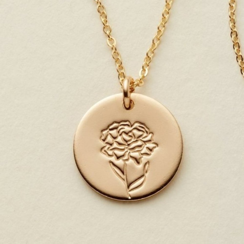 January Carnation Birth Flower Minimalist Necklace - Picture 2 of 12